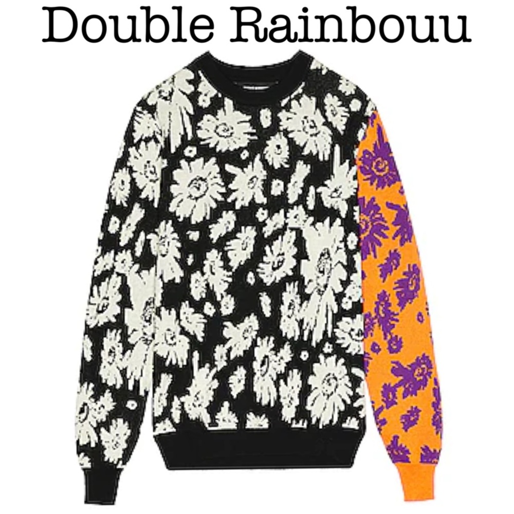 Double Rainbouu Black and Orange Floral Sweater Size Large